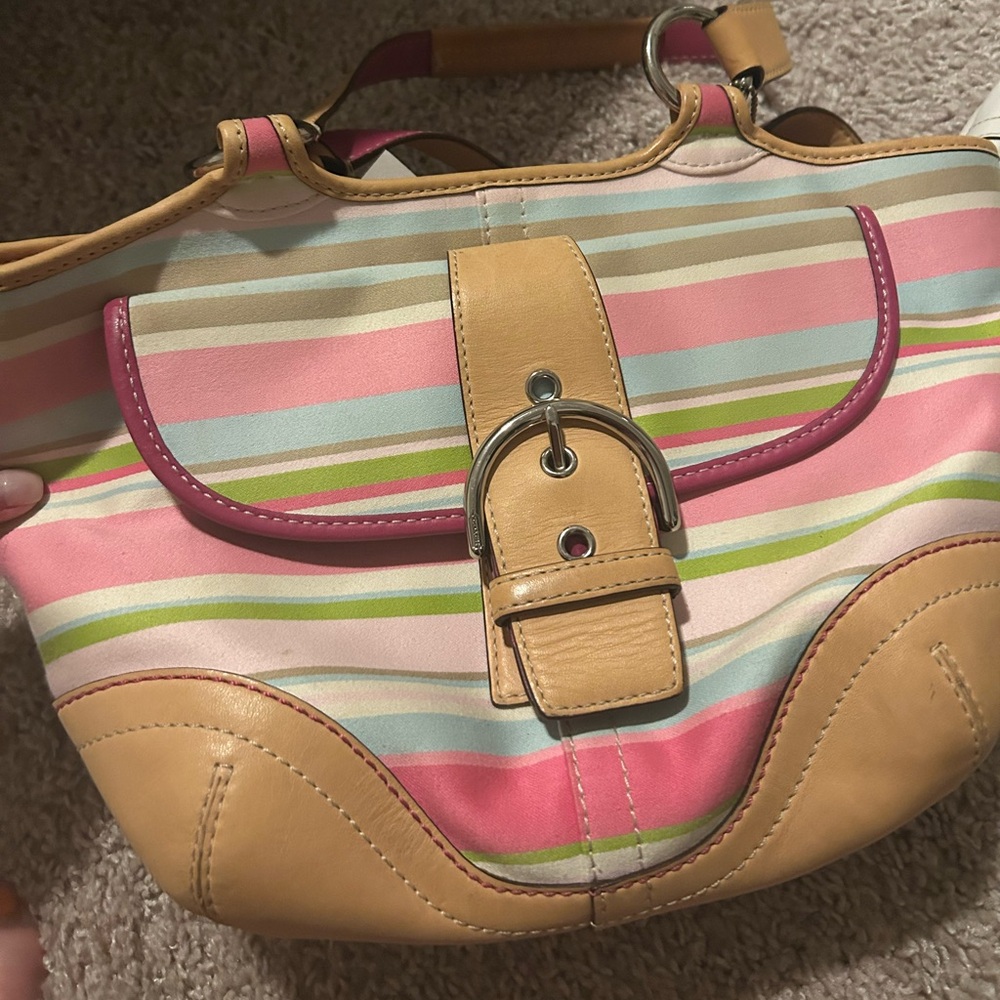 Coach Pink Stripe Pattern Shoulder Bag
